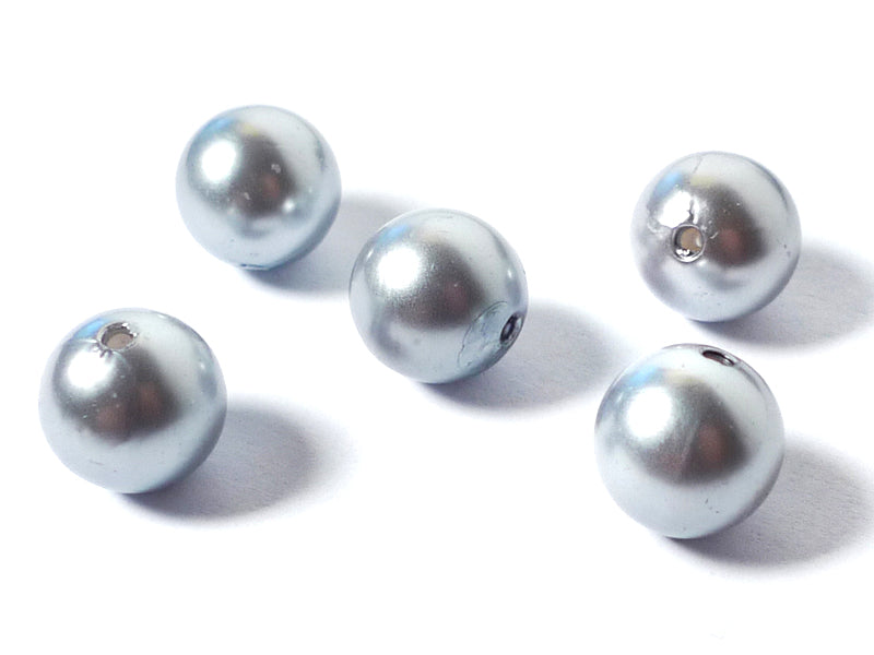 Kunst-Perlen in stahlblau 14 mm - 10 Stück