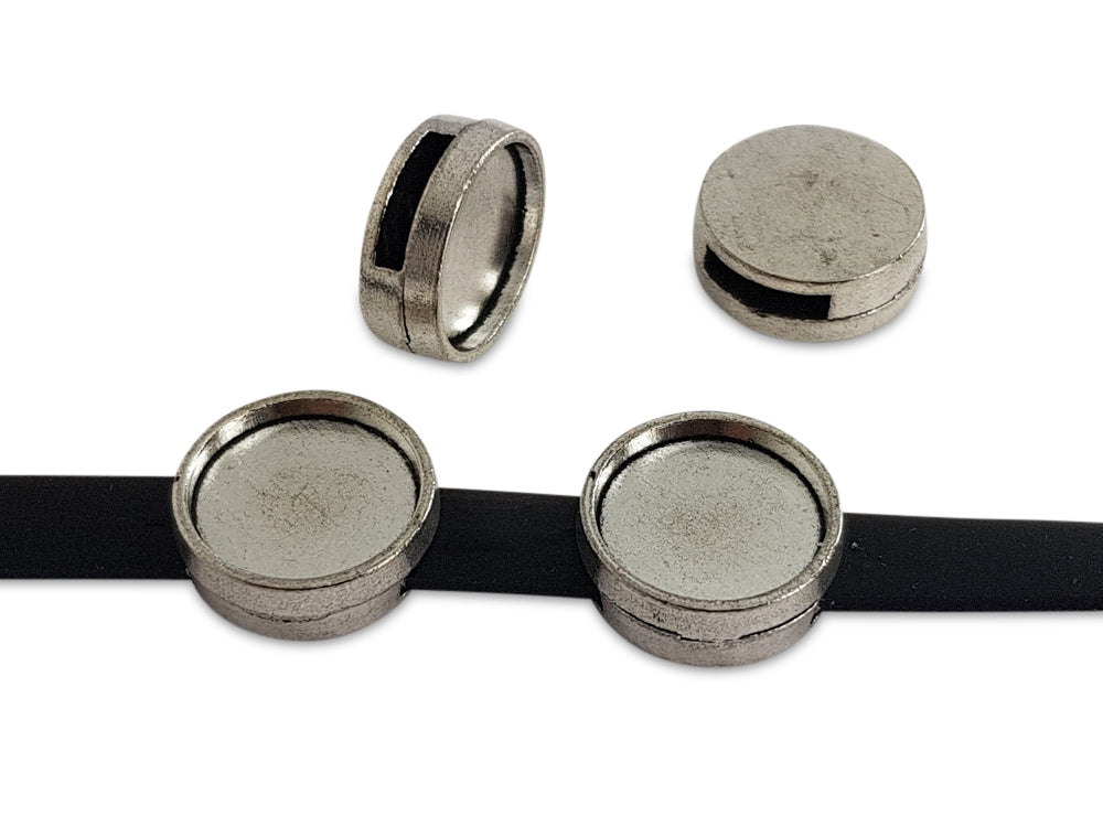 Metallperle / Schiebeperle für Cabochons 12 mm Durchmesser in silber - 14 x 5 mm