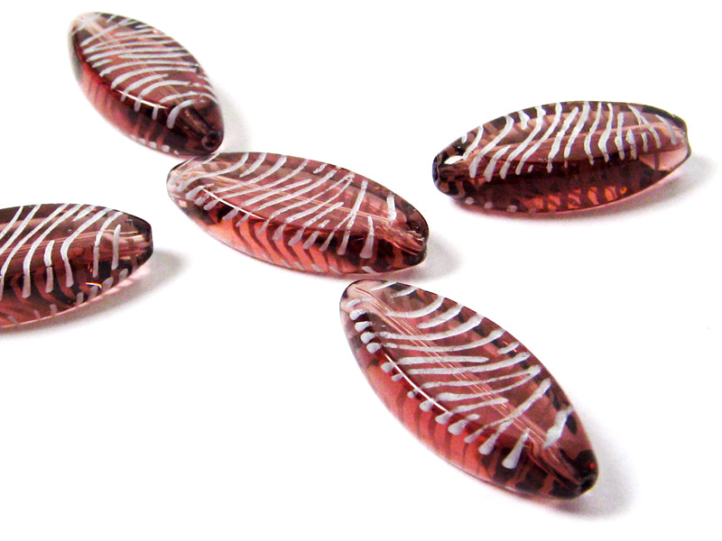 Glasperlen “Zebra“ in fuchsia 11,5 x 31 mm - 5 Stück