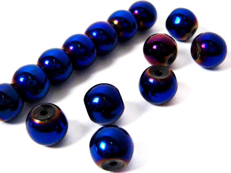 Glasperlen “Metallic“ 8 mm - blau - 20 Stück