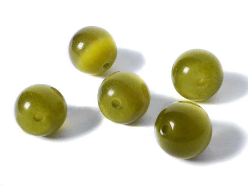 Cat Eye Perlen in olivegrün 10 mm - 5 Stück