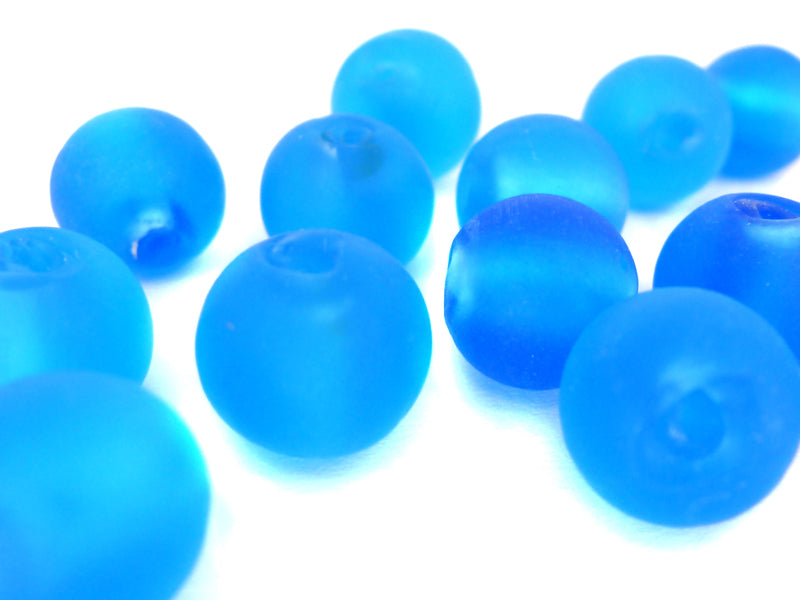 Silberfolien Glasperlen “Matt“ in blau 12 mm - 10 Stück
