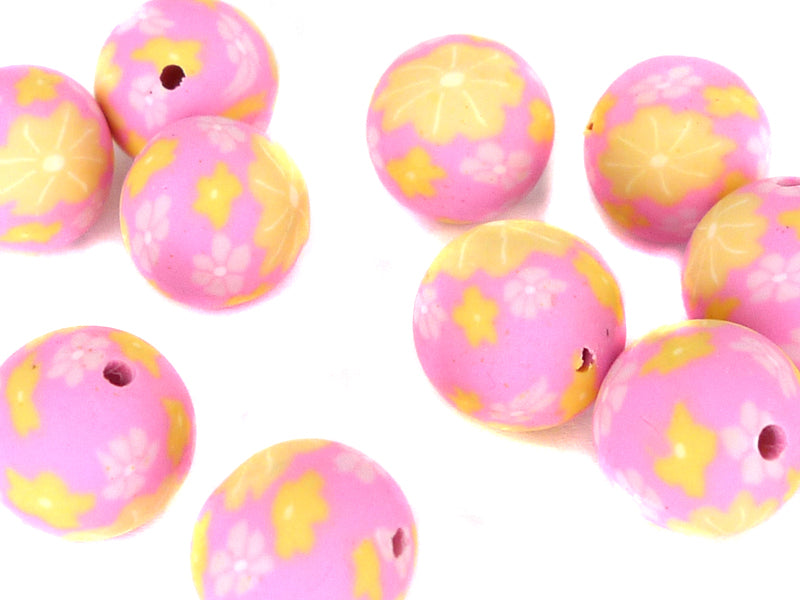 FimoPerlen in rosa, gelb, weiß 14~15mm - 10 Stück
