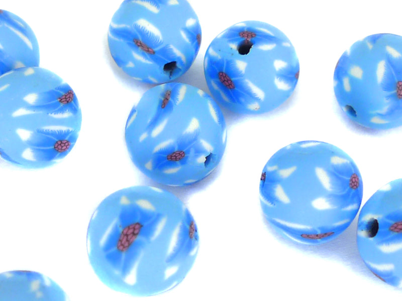 FimoPerlen in hellblau, blau, weiß 10~11 mm - 10 Stück