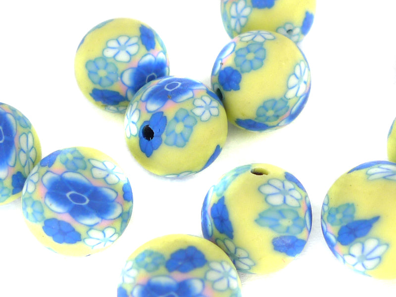 FimoPerlen in gelb, türkis, blau 12~13 mm - 10 Stück