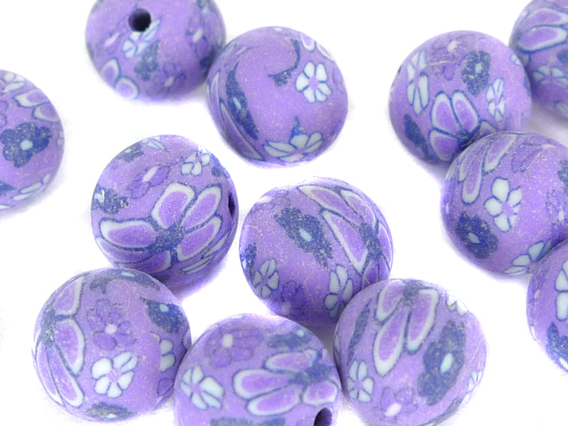 FimoPerlen in lila, weiß, blau 10-11 mm - 10 Stück