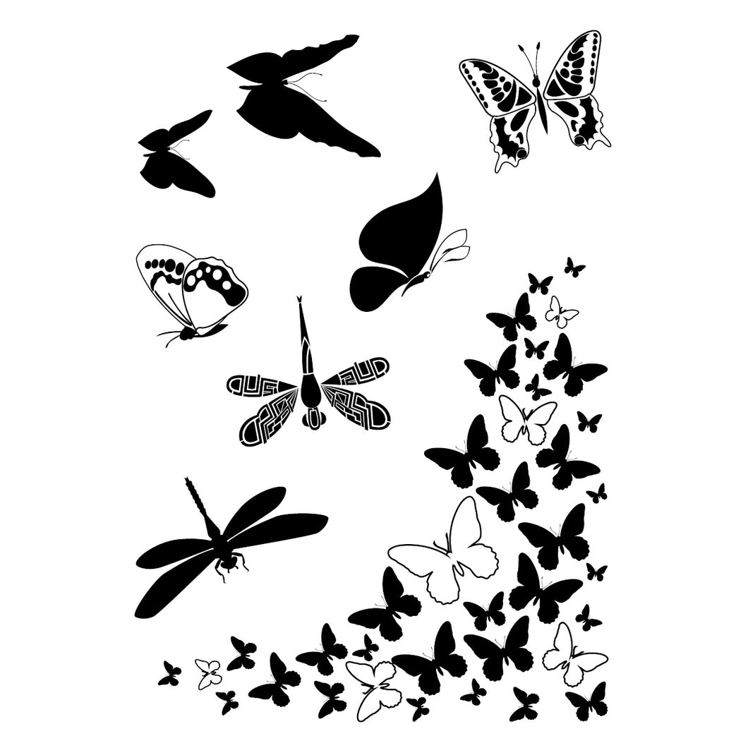 Stempel Clear Motiv: Schmetterlinge Libellen / 8-teilig