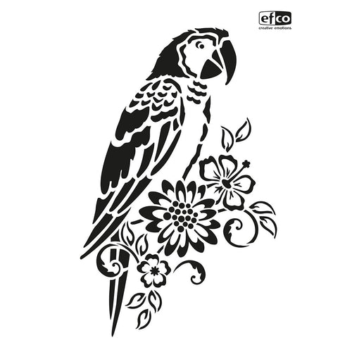 Stencil Papagei und Blumen