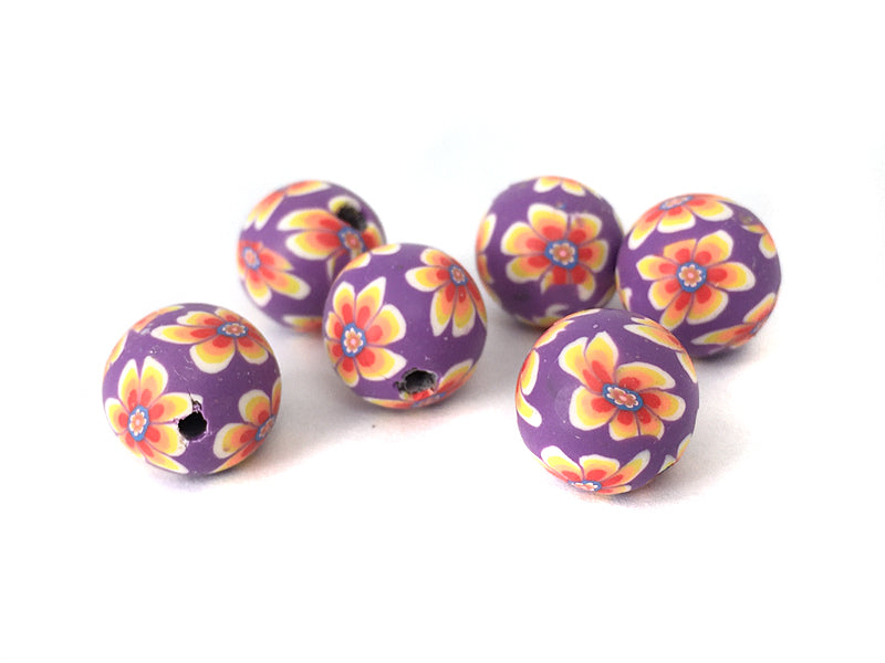 Fimo Perlen / Knetperlen “Blumen“ 12 mm in violet - 10 Stück
