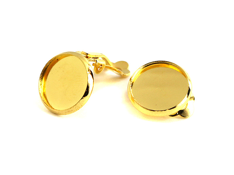 Ohrclips / Ohrringe in gold mit Fassung 12 mm Durchmesser - 10 Stück