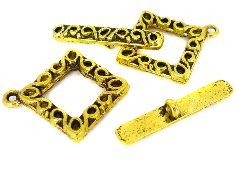 Schmuckverschluss / Toogle-Verschluss “Quadrat“ goldfarben - 3 Stück