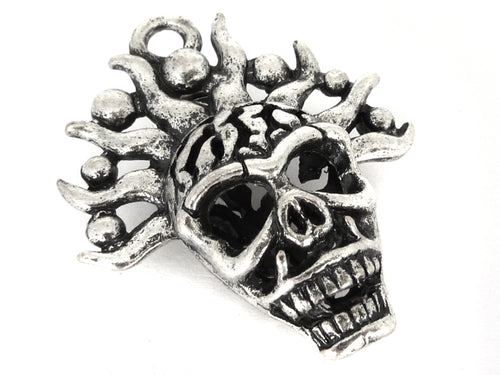 Metallanhänger Totenkopf Flamme antik / silber 31x26mm - 1 Stück