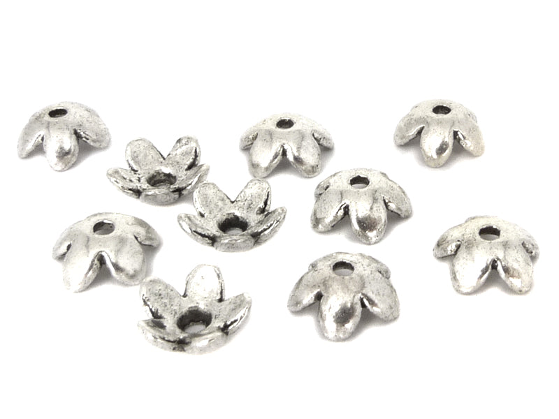 Metallkappen / Zierkappen “Blume“ in silber 6,5mm - 20 Stück
