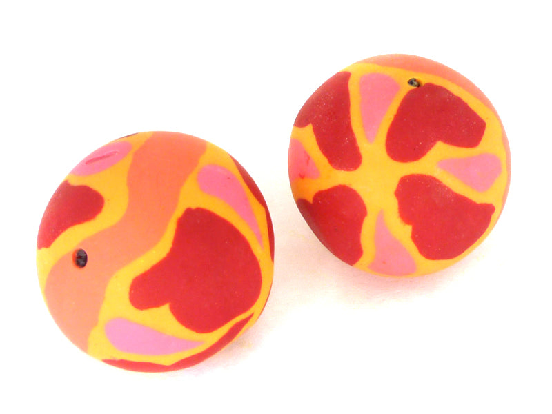 FimoPerlen in rot, rosa, orange 26 mm - 2 Stück