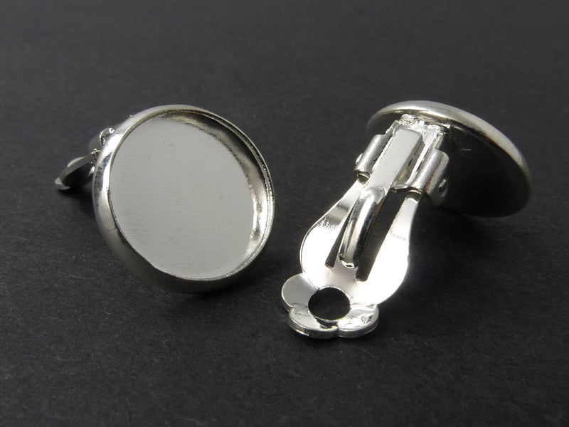 Ohrclips / Ohrringe in silber mit Fassung 12 mm Durchmesser - 2 Stück